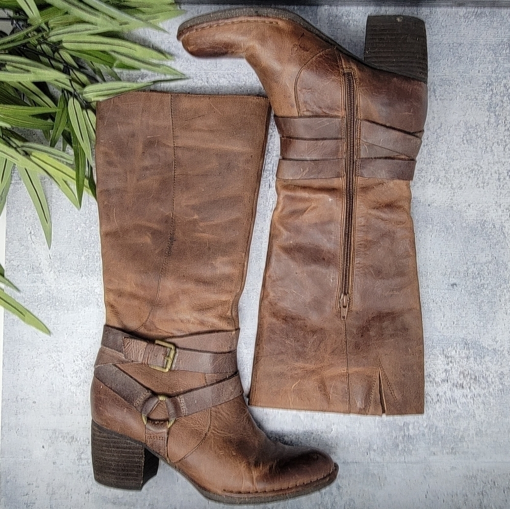 Naya Gazelle Tall Brown Leather Harness Riding Boots Size 9M